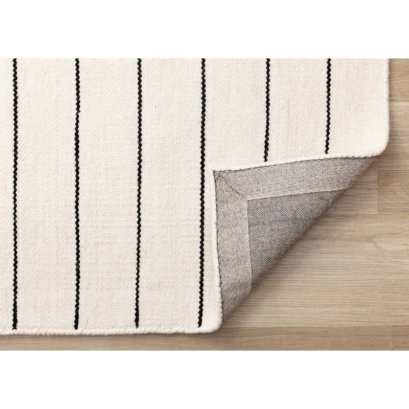 White Black Striped Handmade Wool Rug