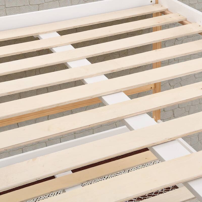 Full over Full / Twin over Twin House Bunk Bed with Roof, Windows, Blackboard, Storage Stairs, Solid Wood Frame