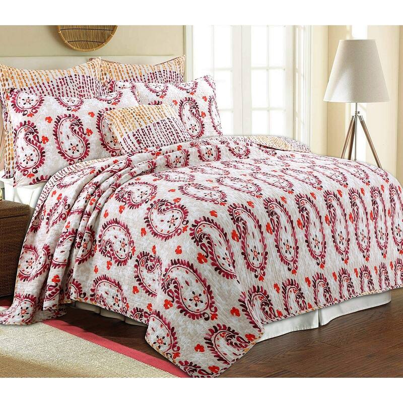 Cozy Line Elamin 3-piece Paisley Reversible Cotton Quilt Bedding Set - Almond/Burgundy/Red - Queen