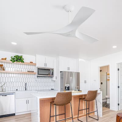 52" Ceiling Fan Without Light, with Remote Control 6 Speed Quiet Reversible DC Motor - White