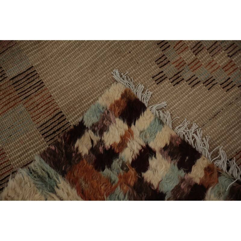 Hand Knotted Oriental 100% Wool Carpet Modern Tribal Beige & Ivories Moroccan Area Rug - 9' 8'' X 6' 8''