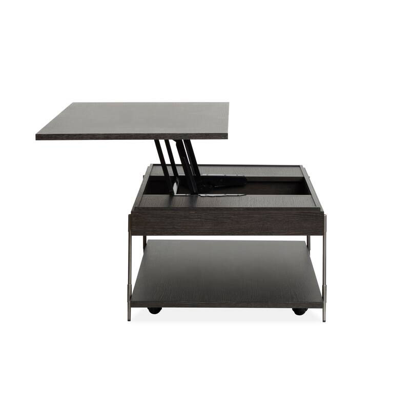 Magnussen Home Spencer Dark Briarsmoke Lift Top Storage Cocktail Table with Casters - 50''W x 28''D x 18''H