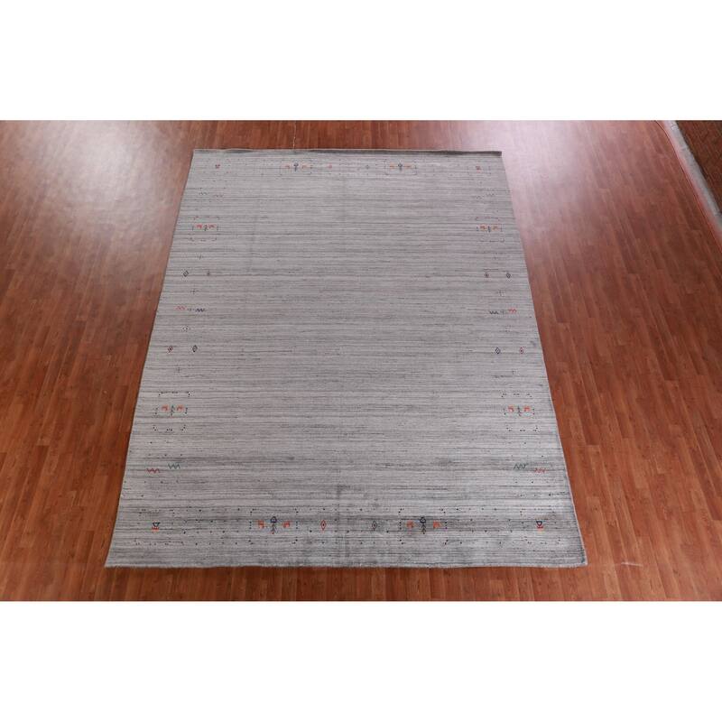 Hand Knotted Oriental 100% Wool Carpet Tribal Tribal Greys & Charcoal Gabbeh Area Rug - 12' 2'' X 9' 2''