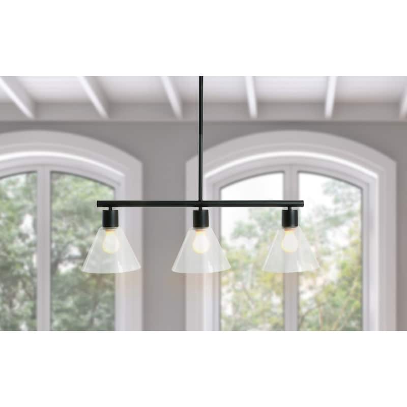 Metal and Glass Linear Chandelier - 33.8"L x 8.6"W x 58.3"H