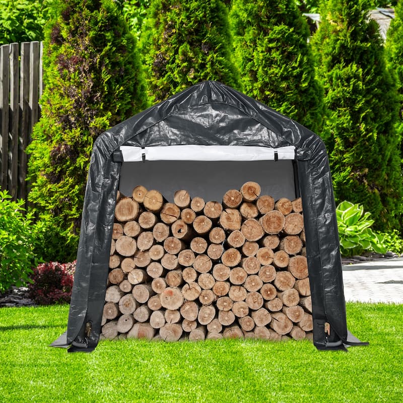 Aoodor Heavy Duty Storage Shelter, Portable Shed Carport with Roll-up Zipper Door ,Waterproof and UV Resistant - 6'×8'