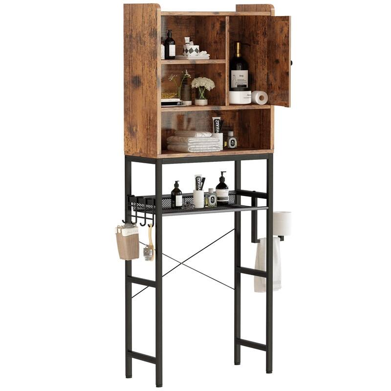 Over the Toilet Storage Cabinet - 9.44"D x 23.62"W x 72.83"H - 9.44"D x 23.62"W x 72.83"H - Wood Finish - Rustic Brown
