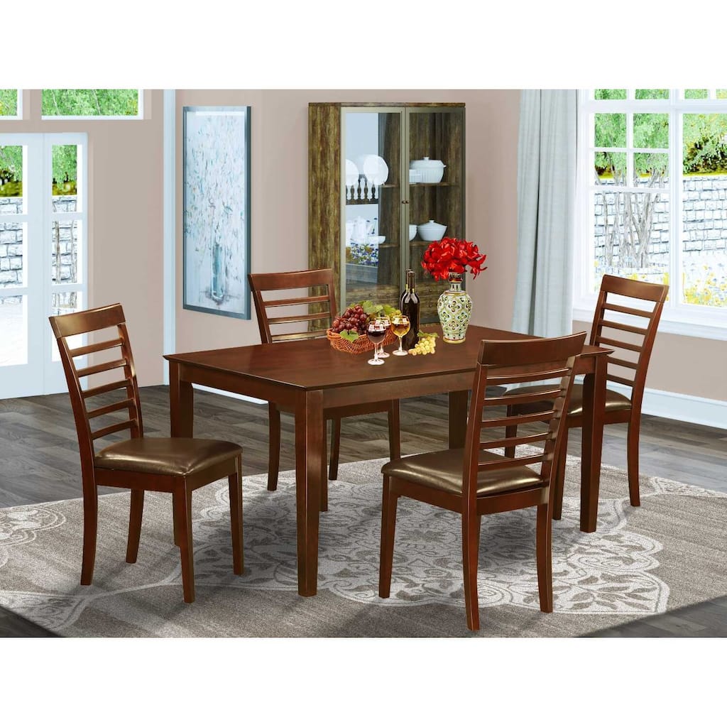 HomeStock 5-Piece Rectangle Mahogany Finish Solid Wood Top Dining table with 4 Chairs
