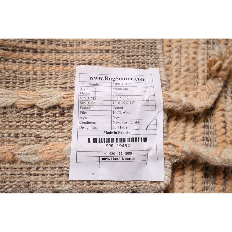 Striped Moroccan Area Rug Handmade Wool Carpet - 8'11"x 12'6"