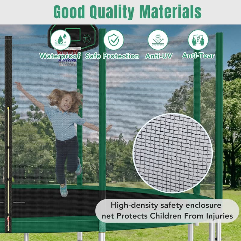 14FT Kids Trampoline with Safety Net Basketball Hoop Ladder Easy Assembly Round Outdoor