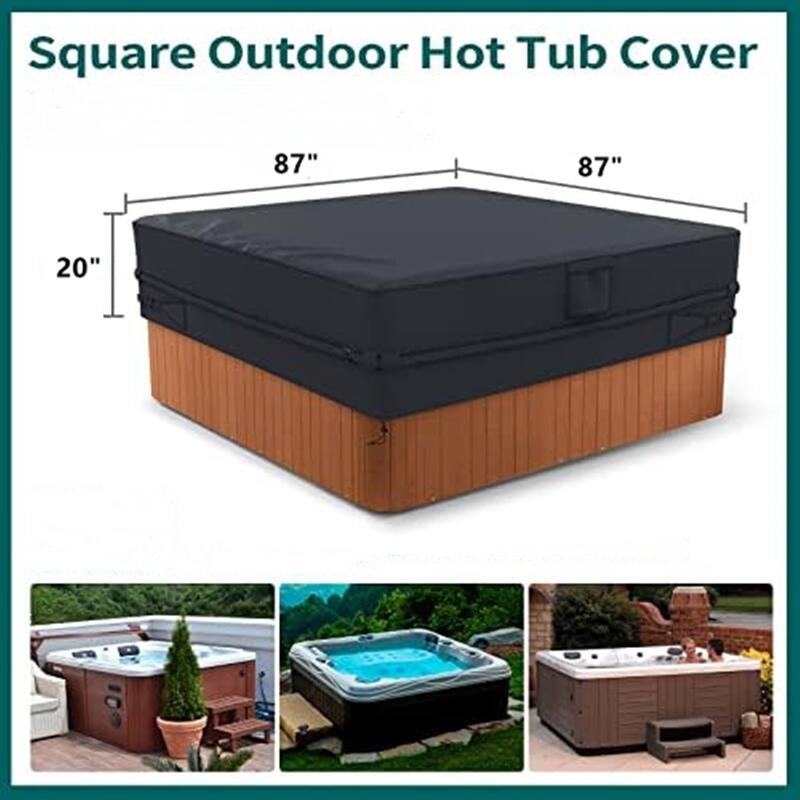 Hot Tub Cover 420D Waterproof, Heavy Duty Spa Cover Protector | Fits up to 87x87 Inches, Outdoor Windproof Replacement for Patio