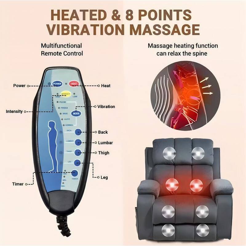 Power Lift Recliner with Extended Footrest,Overstuffed Chenille Dual Motor Recliners with Heat/Message,USB Type C Charging