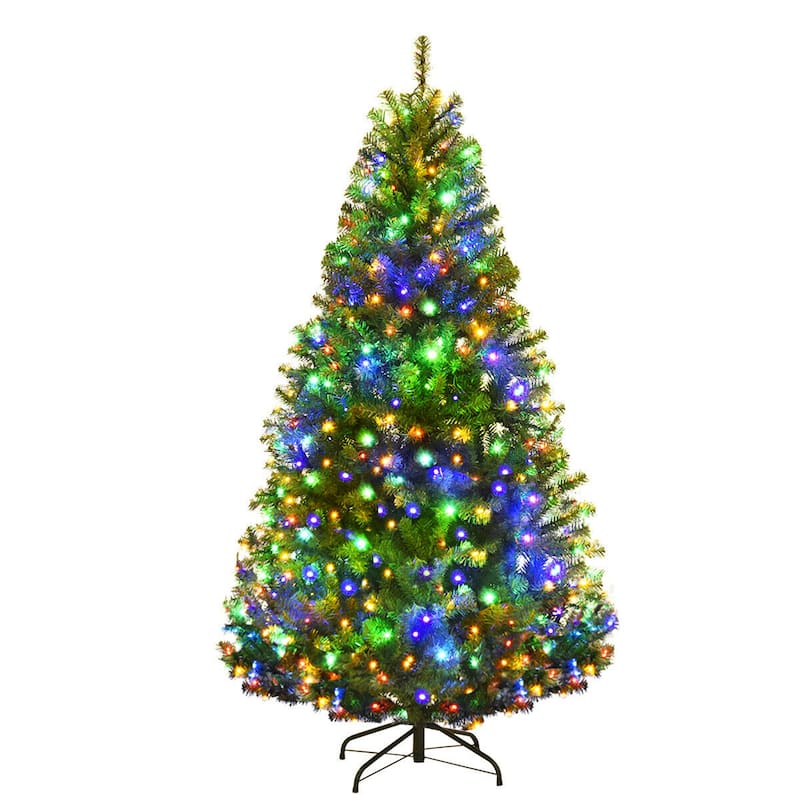 Gymax 5-9FT Pre-Lit Christmas Tree Hinged Artificial Tree w/ Metal - 5 Foot