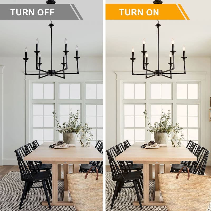 Bella Depot 28" 6-Light Black Metal Chandelier Adjustable Pendant Light for Dining Room Bedroom
