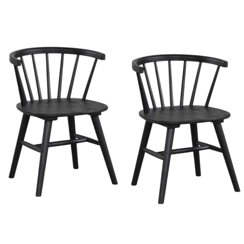 Yely Side Dining Chair Set of 2, Spindle Back, Shaker Legs, Black Rubberwood