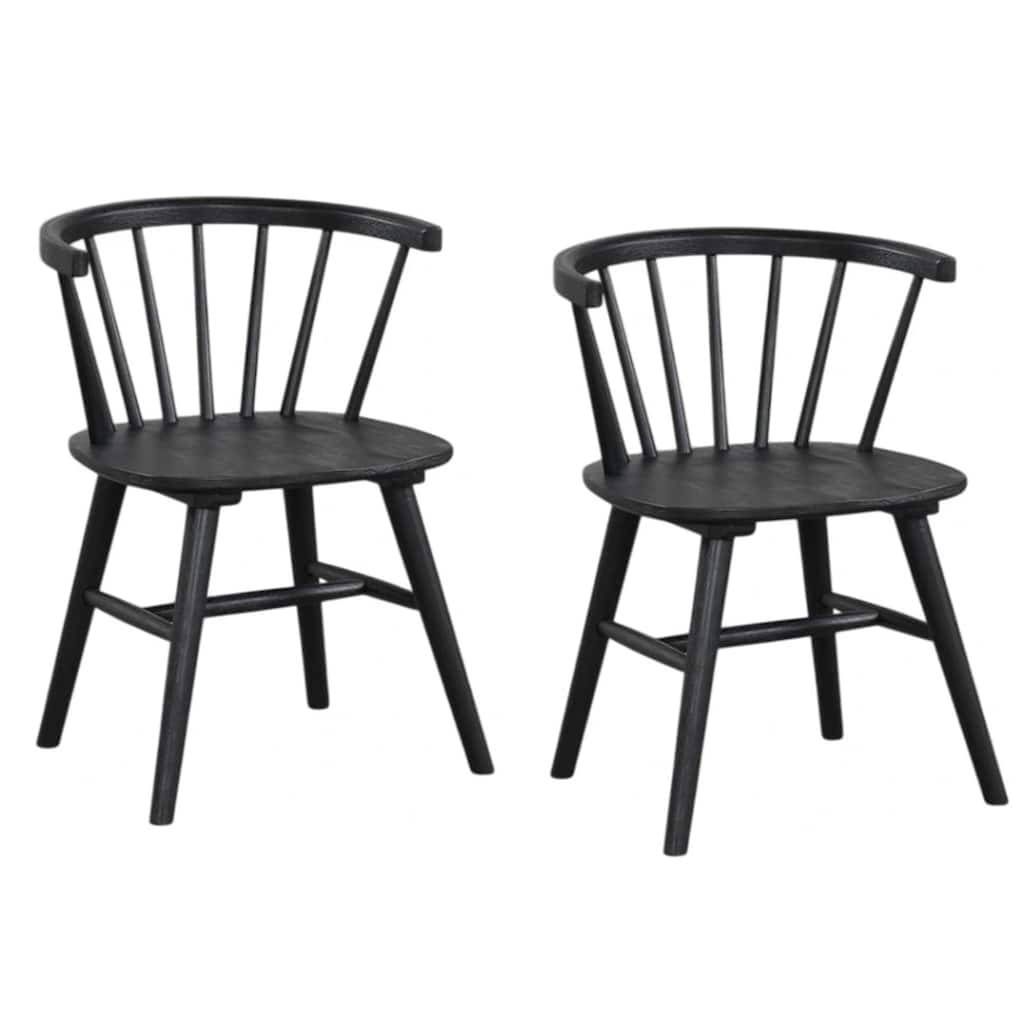 Yely Side Dining Chair Set of 2, Spindle Back, Shaker Legs, Black Rubberwood
