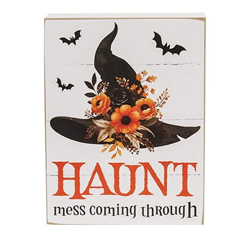 Halloween Witch Hat Floral Wood Box Signs - 2 Asstd.