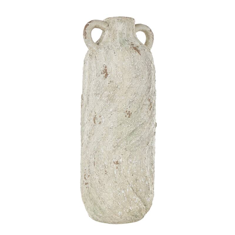 Magnesium Oxide Antique Textured Amphora Decorative Vase with Brown Distressing - Cream - Roche River Decor