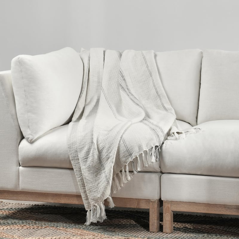 Villa by Classic Home Ria Ivory/Gray Throw Blanket 50x70