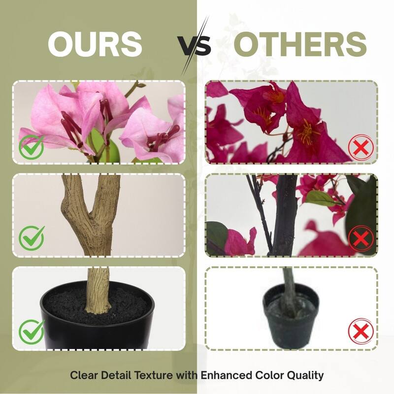 Realistic Artificial Bougainvillea Tree in Black Pot - Lifelike Faux Flowering Plant for Indoor Décor