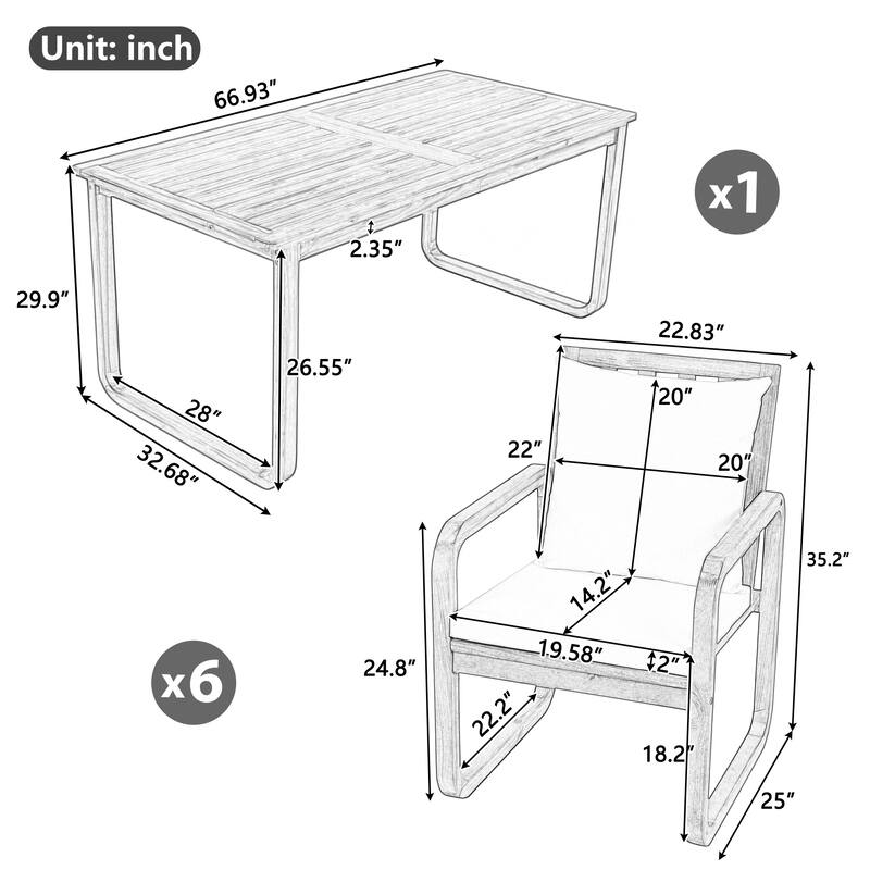 7-Piece Acacia Wood Outdoor Dining Set with Water-Resistant Cushions by Leisure Zone