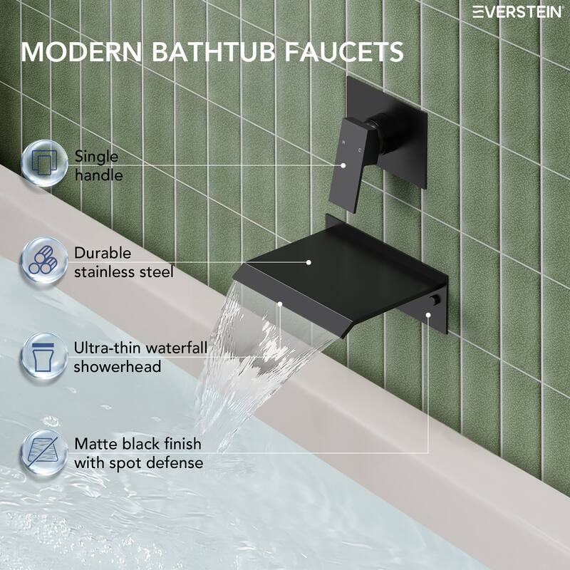 Single Handle Stainless Steel Wall Mount Waterfall Bathtub Faucet