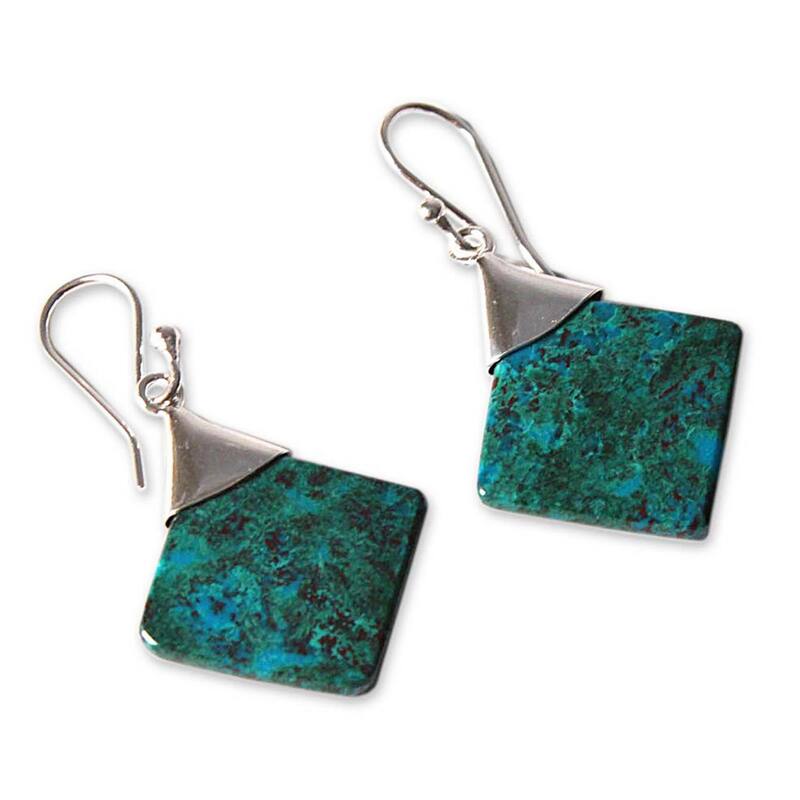 Novica Handmade Synthesis Chrysocolla Dangle Earrings