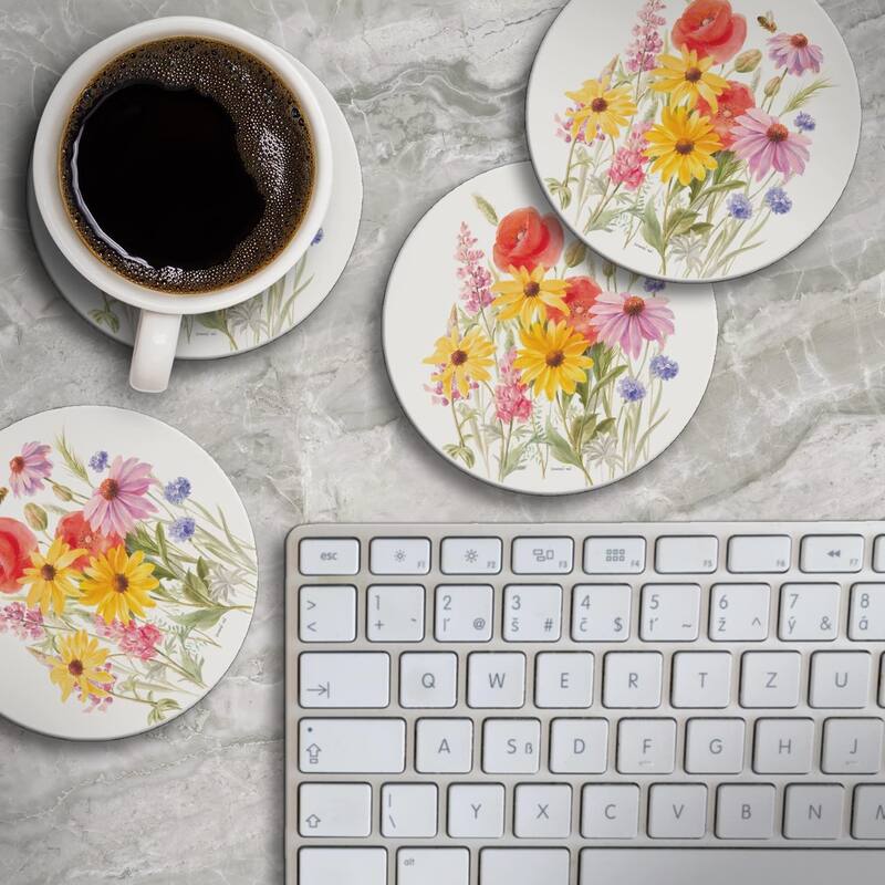CounterArt Wildflowers in Bloom Absorbent Stone Tumbled Tile Coaster Set of 4 Made in The USA Protective Cork Backing