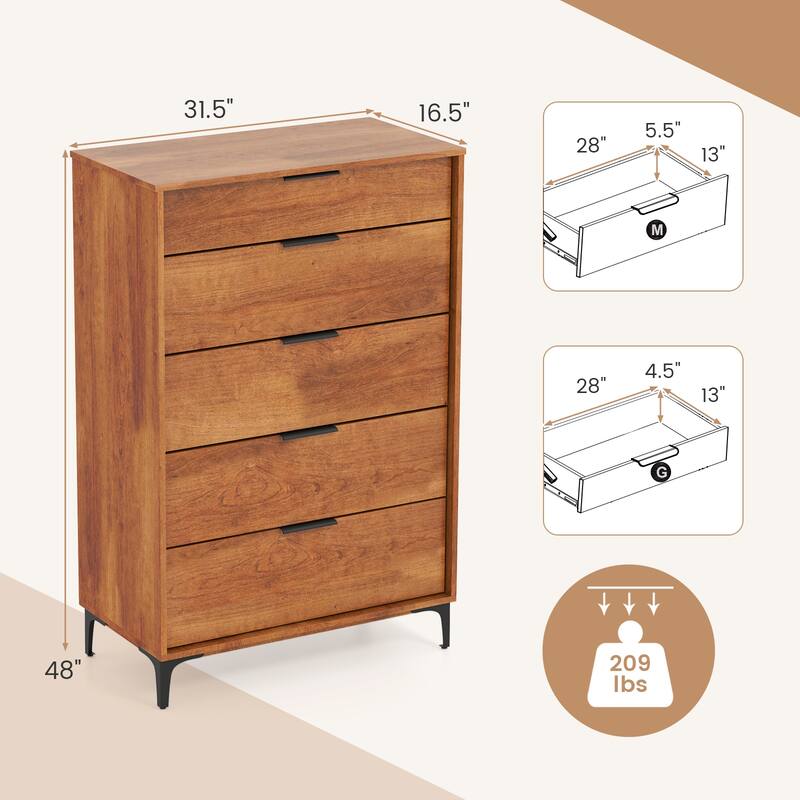 Cherry MDF Engineered Wood Storage Chest with Metal Legs and Drawers