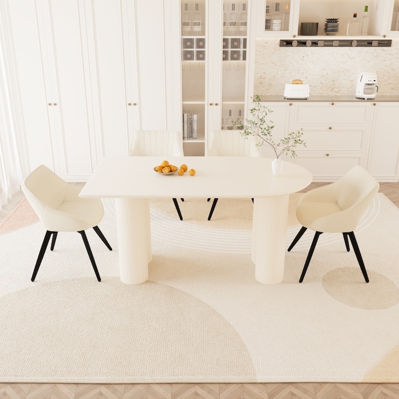 Modern Kitchen Table & Chairs Set with Leather Dining Chairs - Beige Cream