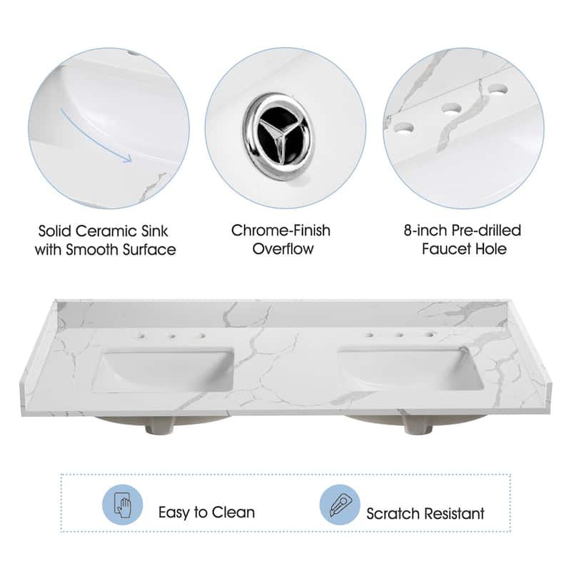 Nephelily 72 inch Transitional White Bathroom Vanity with Top