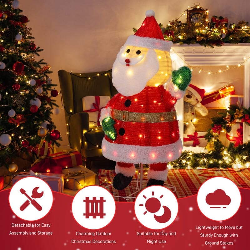 3.3FT Lighted Santa Claus Waving Hand Christmas Yard Decorations - Red