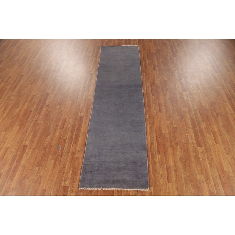 Gray Blue Gabbeh Modern Runner Rug Handmade Wool Carpet - 2'7" x 9'8"