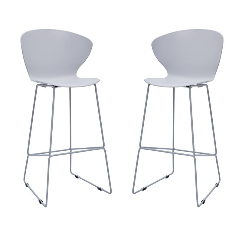 HomeRoots Set of Two 30" Gray Heavy Duty Plastic and Metal Low Back Bar Height Bar Chairs