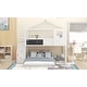 preview thumbnail 5 of 7, Twin Over Full House Bunk Bed with Storage Staircase and Blackboard, Wood Bunkbed Frame with Guardrail and Window for Kids Teens