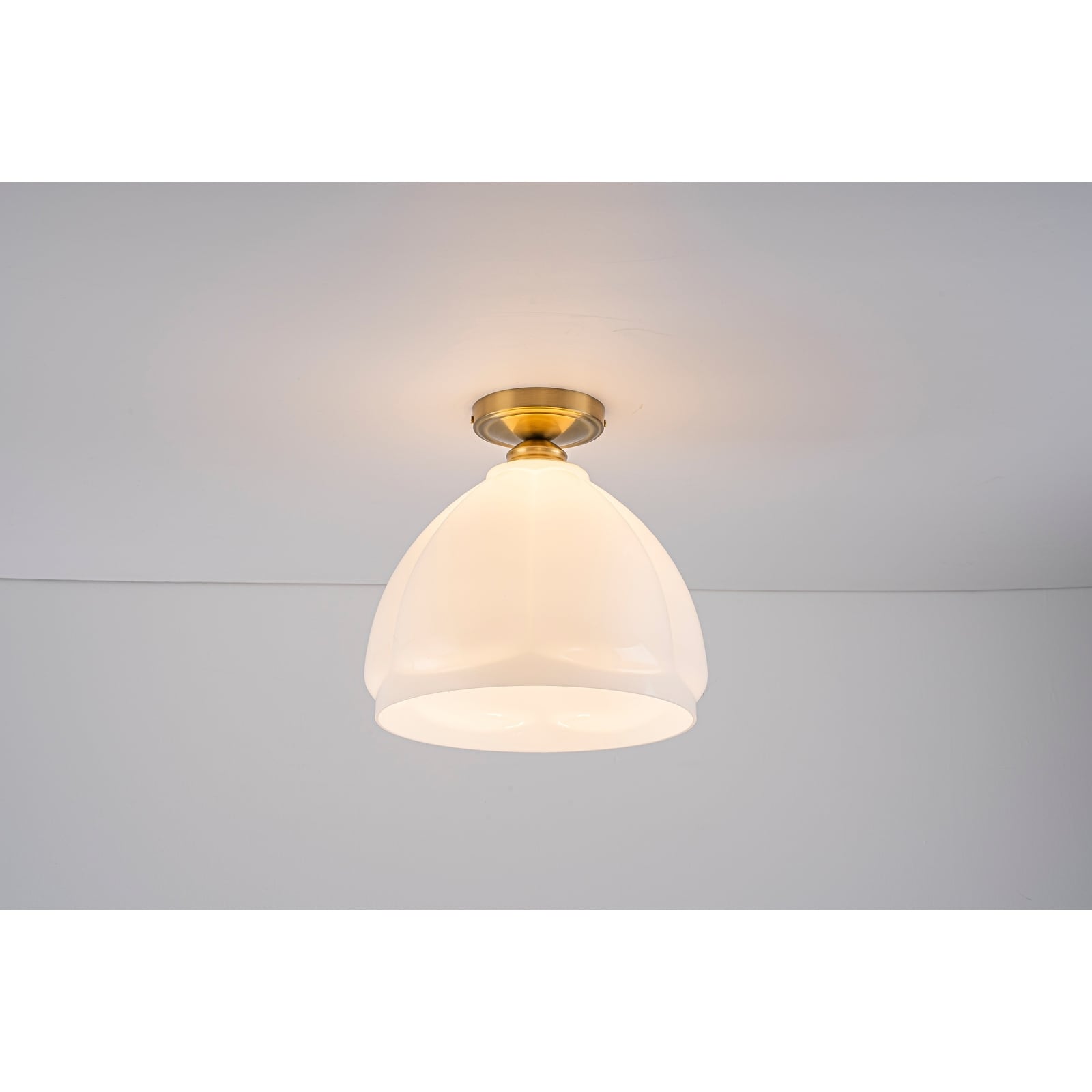1-Light Gold Flush Mount Ceiling Light with Opal Glass