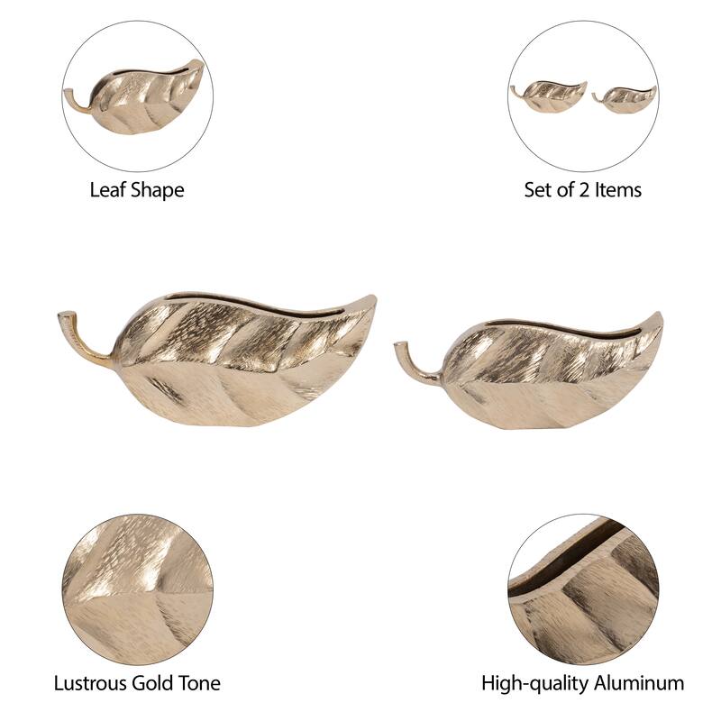 Sagebrook Home Elegant Leaf-Design Vases, Gold, Ideal for Home Decor Enthusiasts, Chic Centerpiece Addition, Set of 2