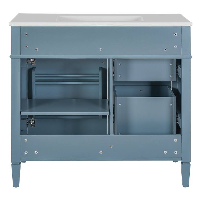 36" Bathroom Vanity with Top Ceramic Sink, 2 Drawers and a Tip-out Drawer