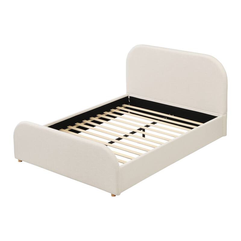 Queen Size Bed Frame with Linen Upholstered Headboard and Solid Wood Legs