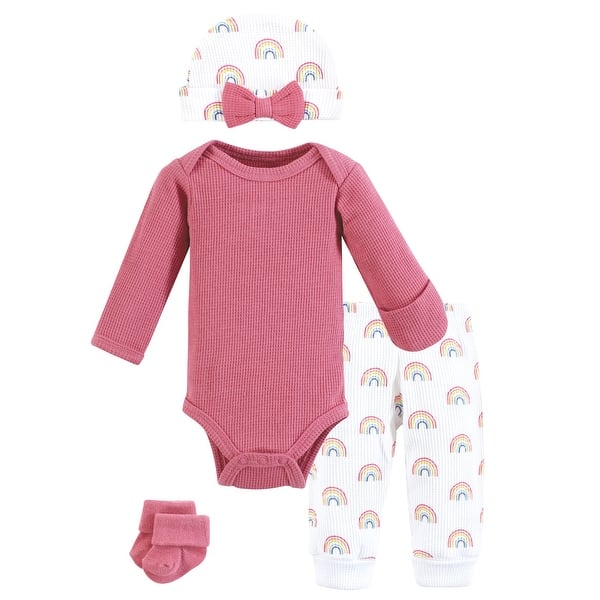 slide 1 of 1, Hudson Baby Girls Thermal Preemie Layette Set 4pc Long Sleeve Outfit, Creative Rainbows, Preemie - Creative Rainbows Long Sleeve Preemie - Creative Rainbows Long Sleeve