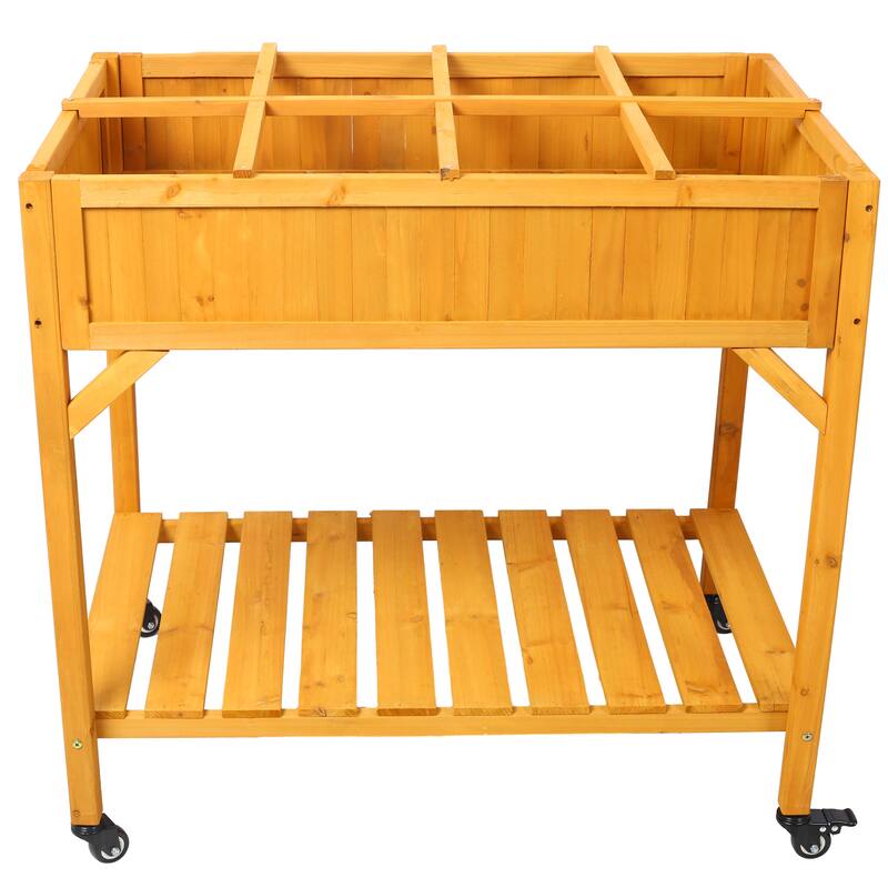 Elevated 8 Pocket Herb Garden Bed, Mobile Raised Customizable Wood Planter for Herbs, Vegetables