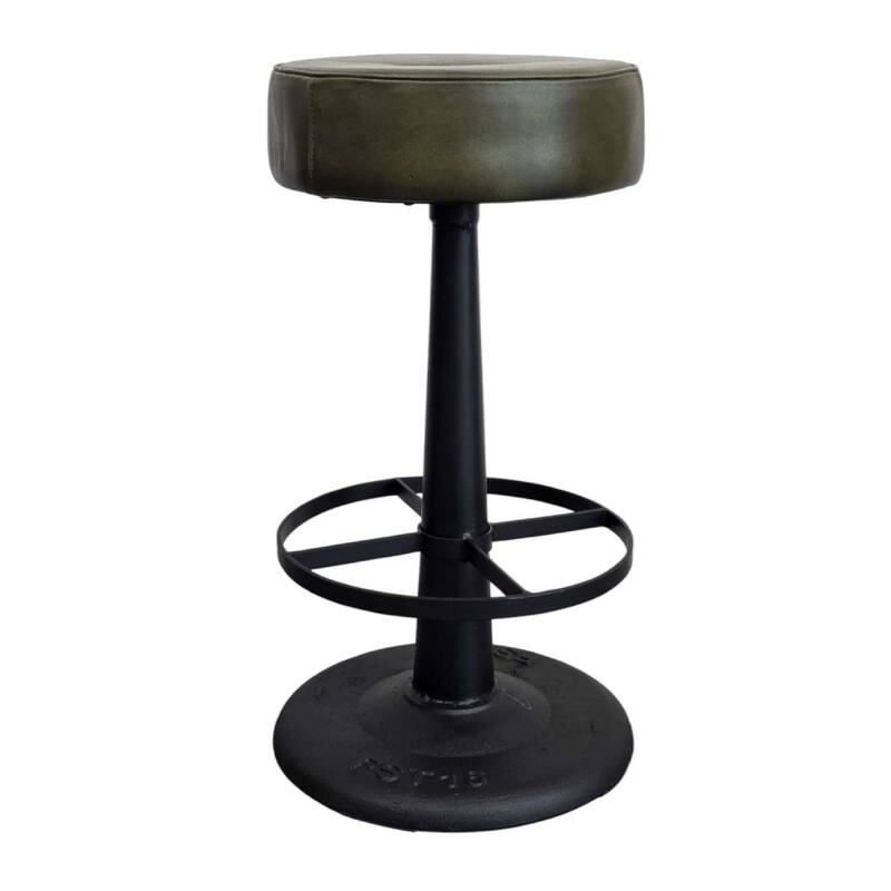 Gevy Counter Height Stool, Round Green Leather Seat with Black Iron Base