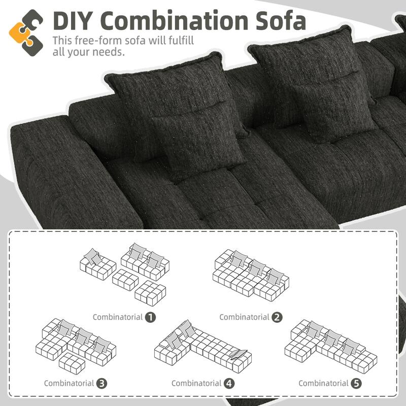 Modern Oversized Modular Chenille Sectional Sofa with Cushions and 6 Pillows for Living Room