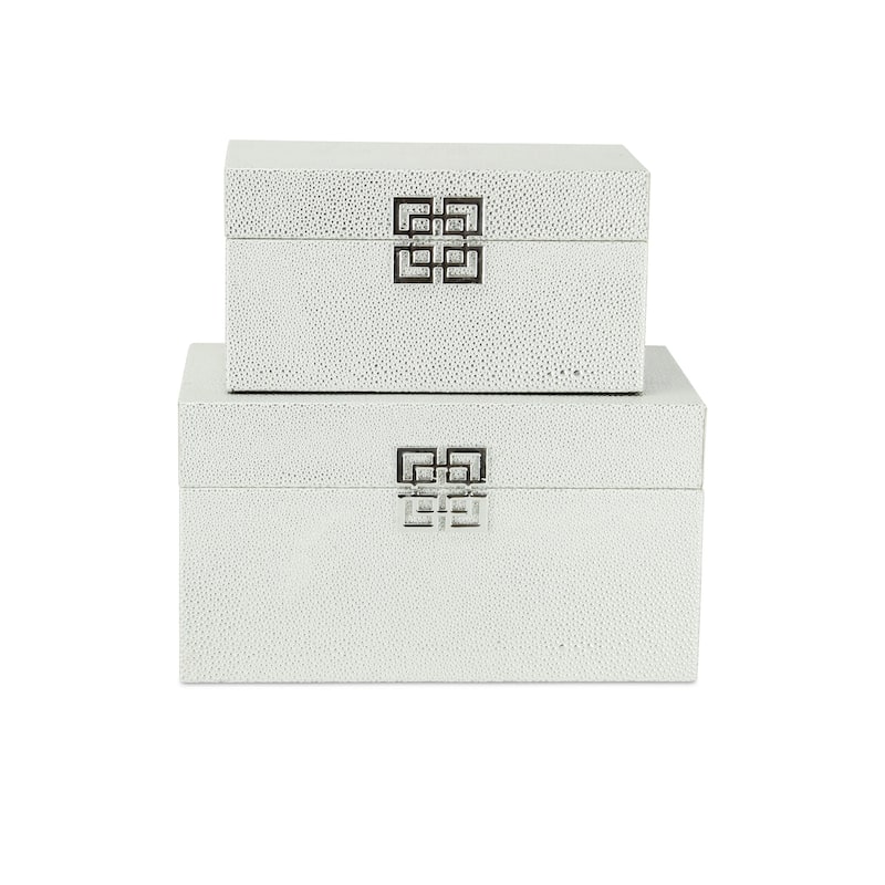 2 White Silver Double Happiness Shagreen Boxes 11.75"