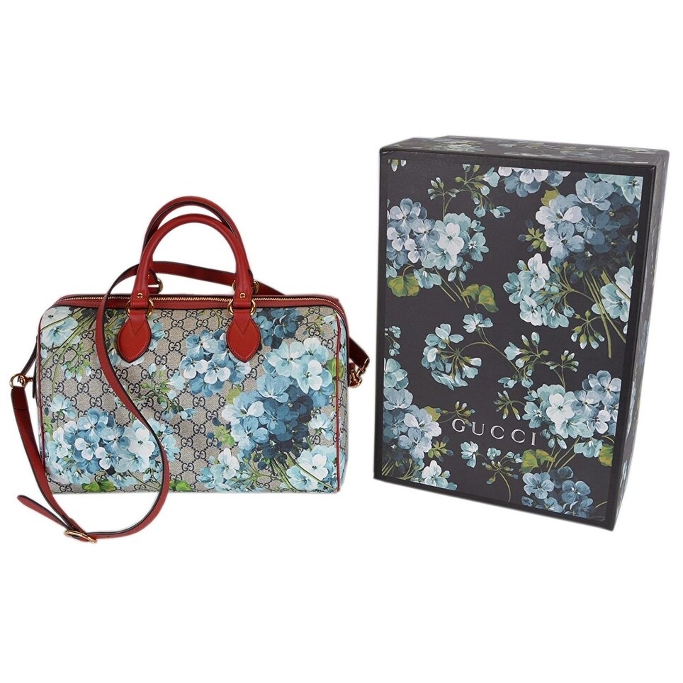 Shop Gucci Unisex Beige Blue Gg Coated Canvas Medium Bloom