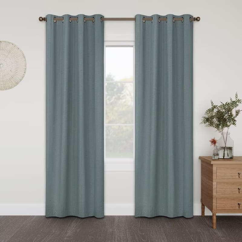 Linen Slub Blackout Grommet Curtain Pair(2 Panels)