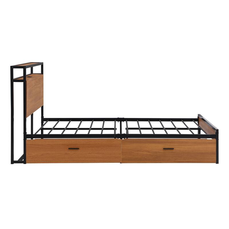 Full Size Metal Platform Bed Frame with Two Oversized Storage Drawers