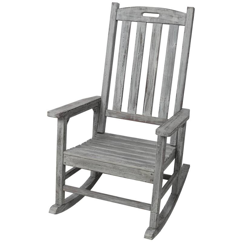 Wooden Oversized Porch Rocker Chair With Wide Seat And Tall Backrest (Excluding the table)