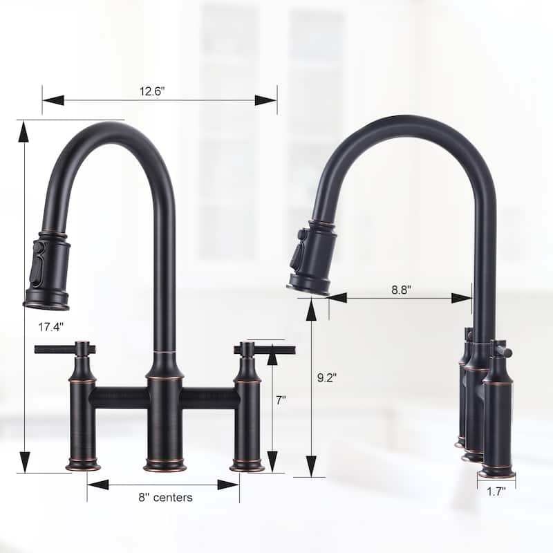 WOWOW Double Handle Pull Down Sprayer Bridge Kitchen Faucet