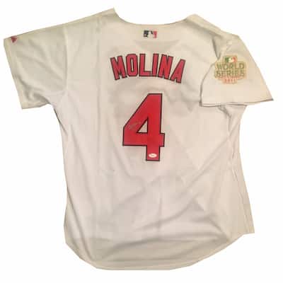 Yadier Molina Autographed Cardinals Signed 2011 World Series Signed Baseball Jersey JSA COA - 8'6" x 11'6"