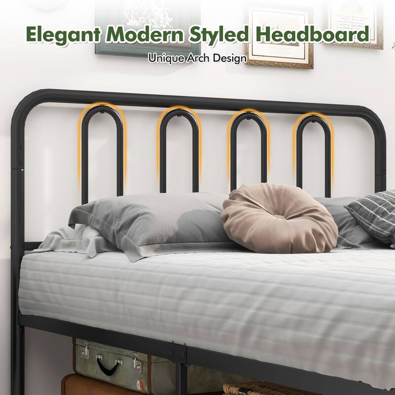Gymax Stylish Full Size Metal Bed Frame Platform Bed Base w/ Headboard